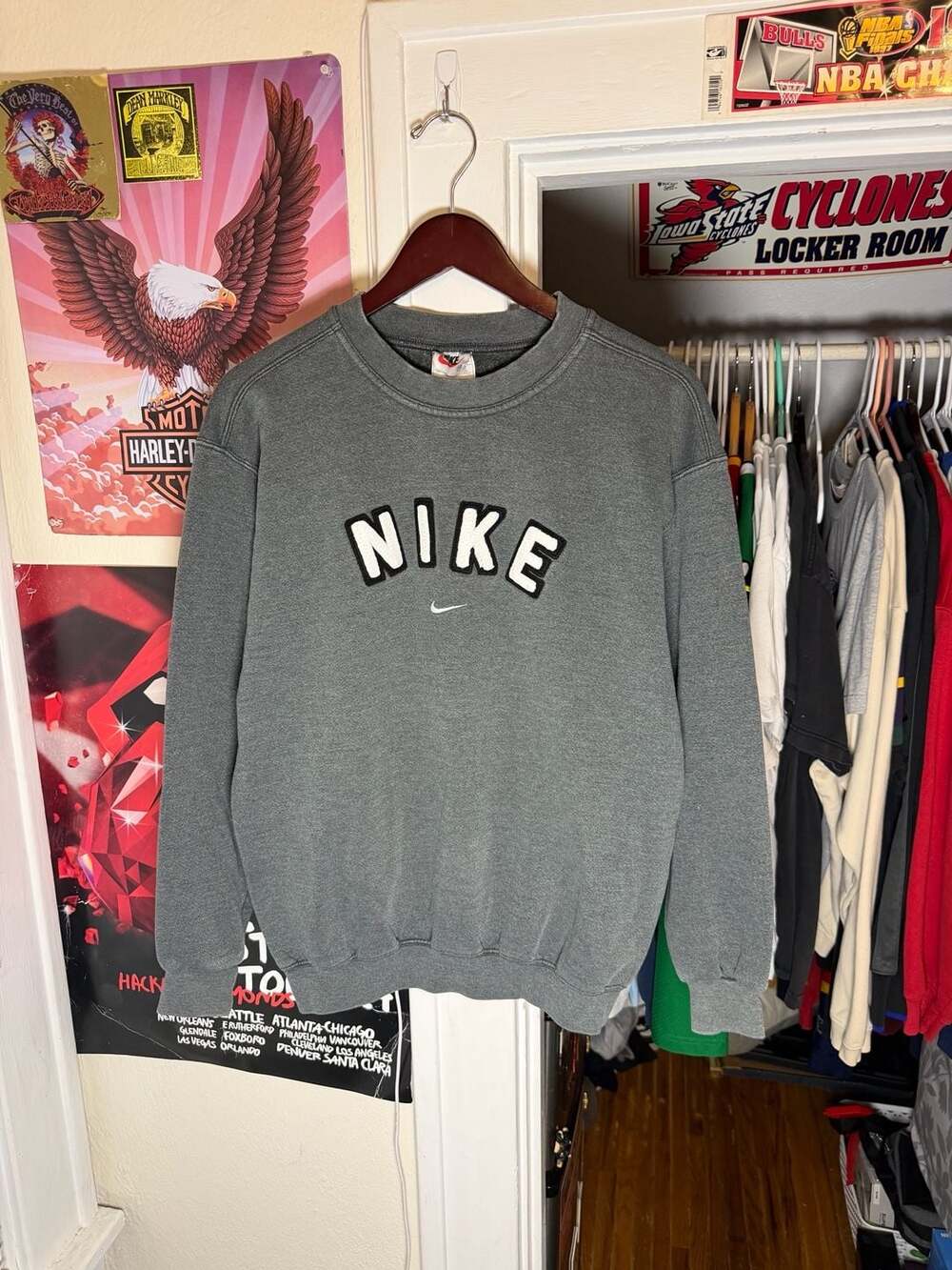 Vintage 90s Nike Center Swoosh Grey Crewneck Sweatshirt Size M